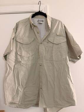 Columbia PFG Men's Bahama II Short Sleeve Vented Fishing Shirt Khaki Size Medium
